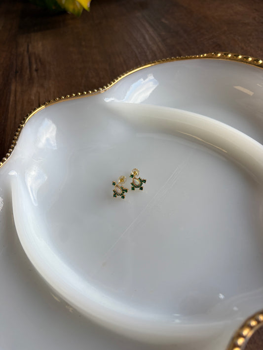 14K Gold Filled Teardrop White Opal Green Stud Earrings
