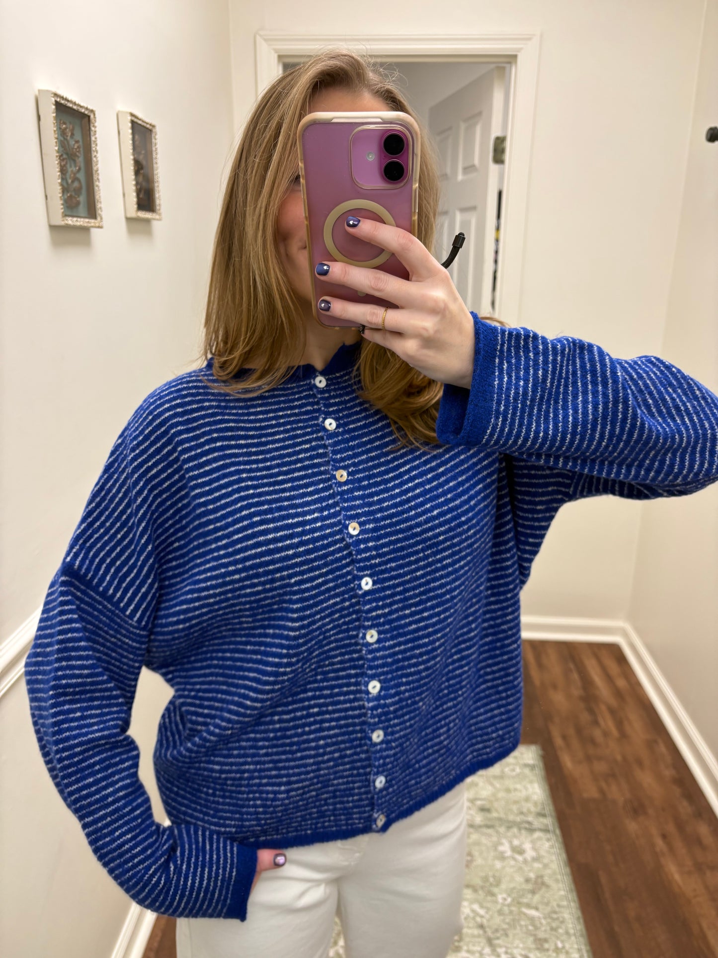 Royal Blue Pinstripe Piper Cardigan