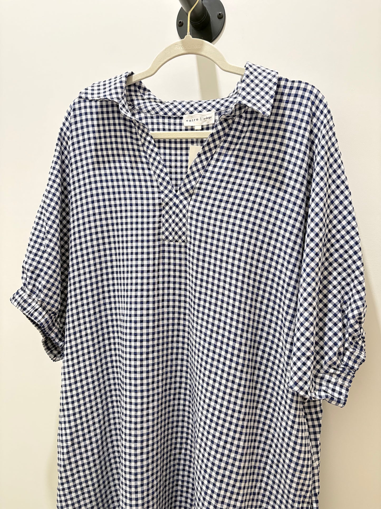 Navy Blue Gingham Midi Dress