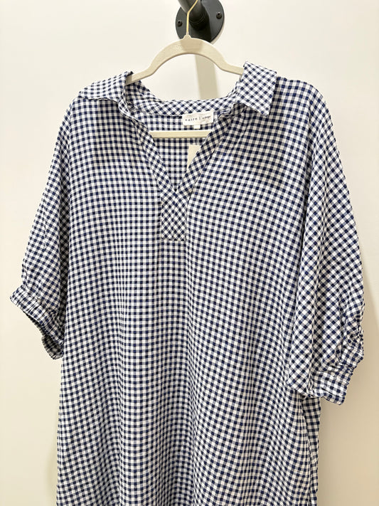 Navy Blue Gingham Midi Dress