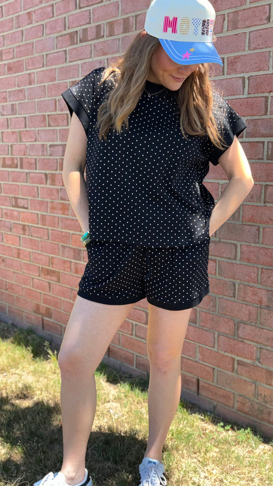 Black Polka Dot Shorts Set
