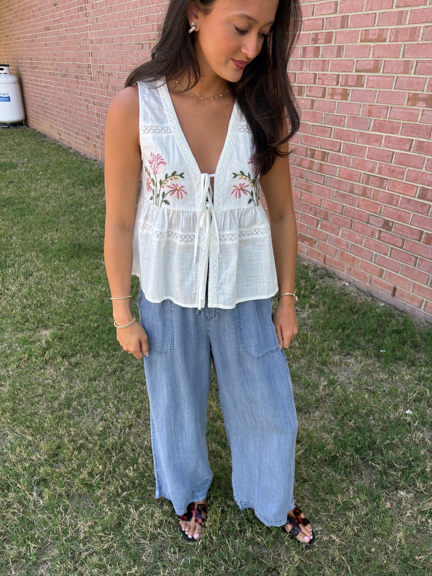 Meadow Embroidered Floral Tie-Front Vest