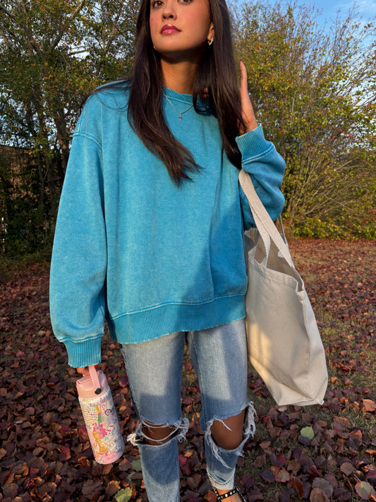 Nina Teal Washed Pullover
