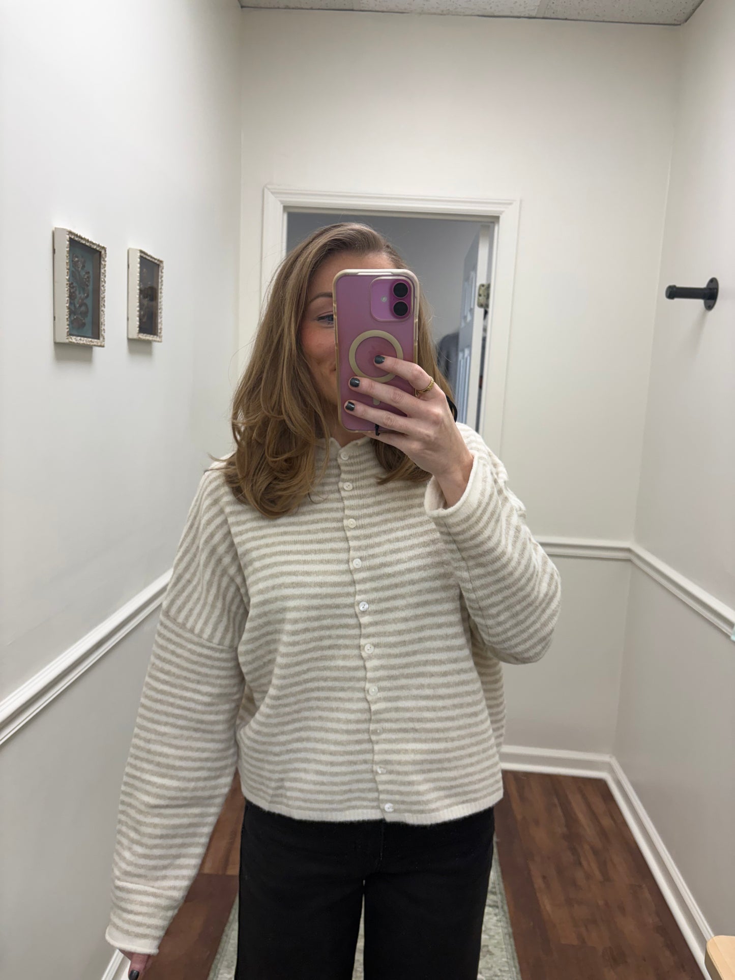 Beige Striped Piper Cardigan