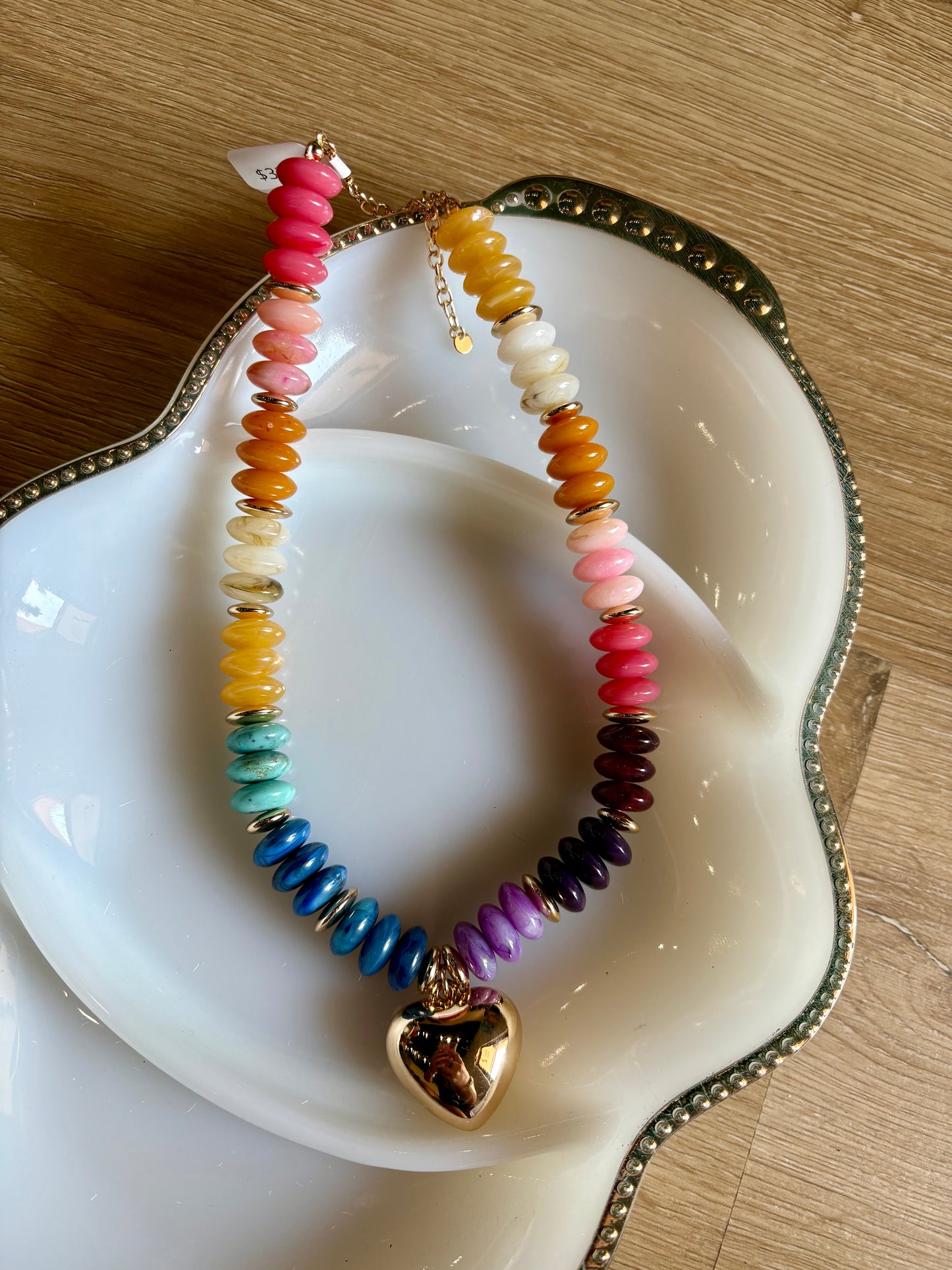 Rainbow Beaded Heart Necklace