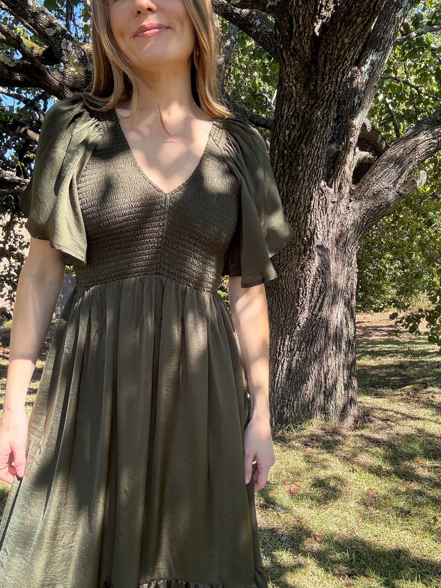 Olive Satin Maxi Dress