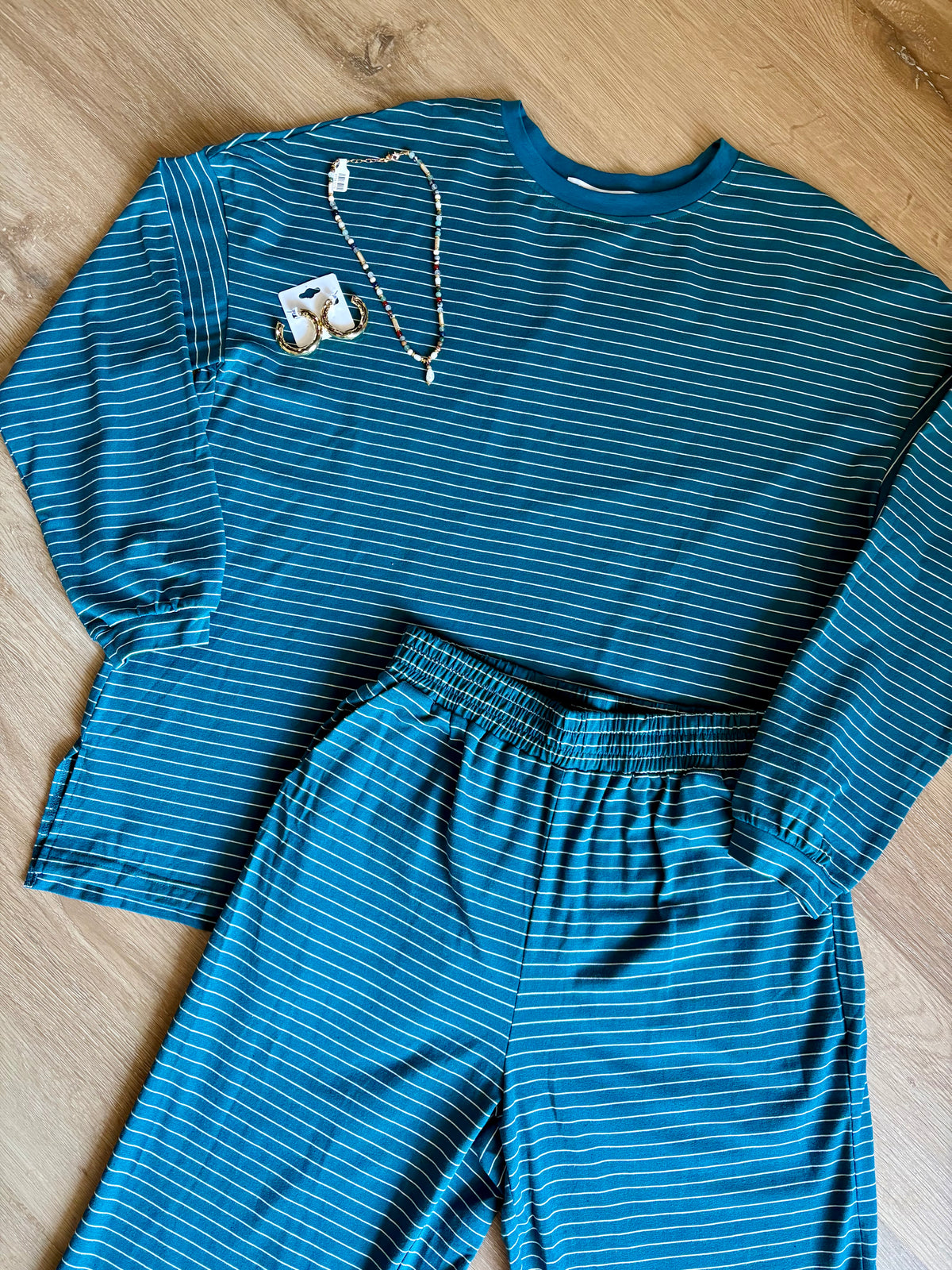 Cozy Teal Striped Matching Set