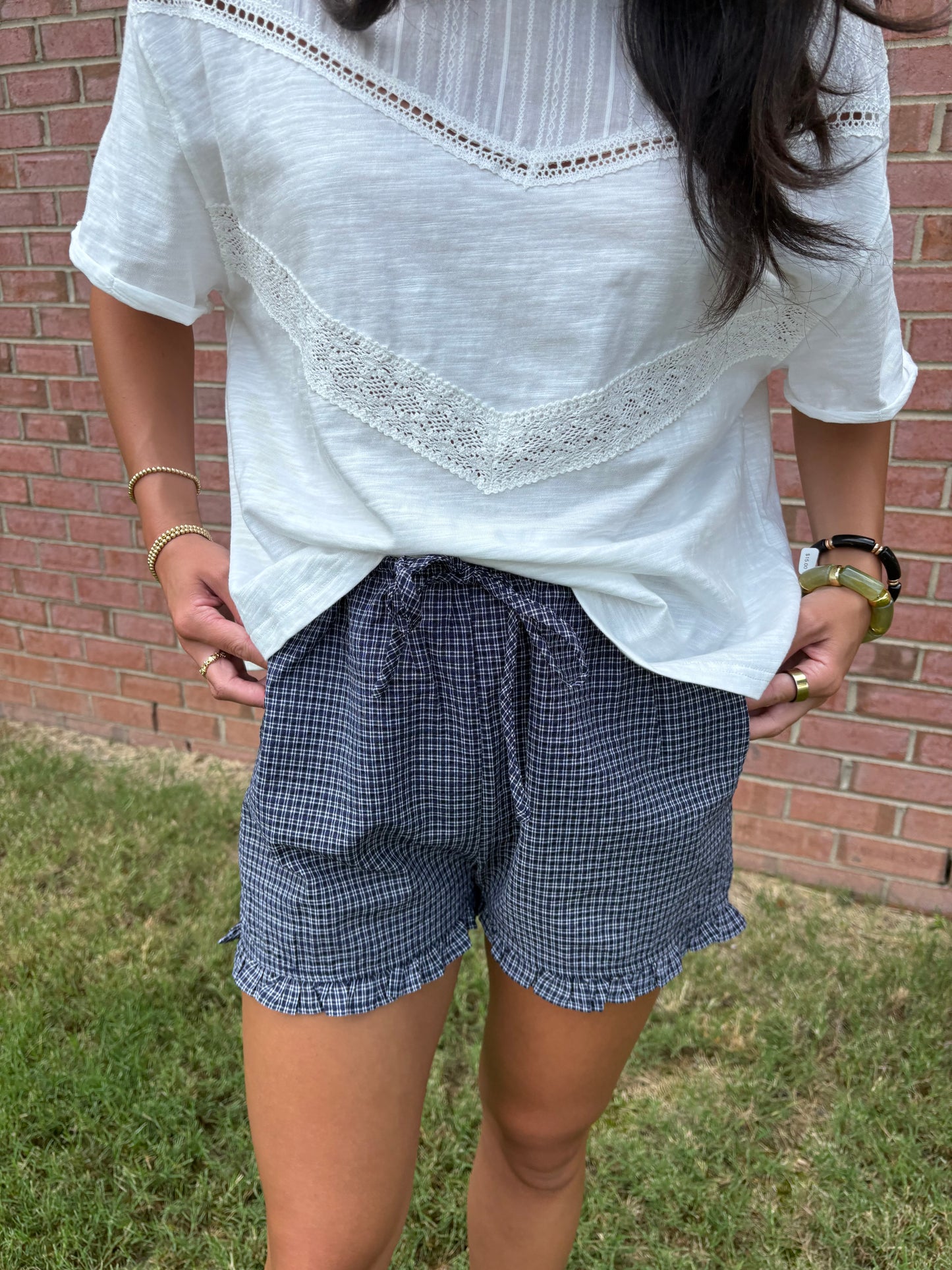 Plaid Ruffle Hem Shorts