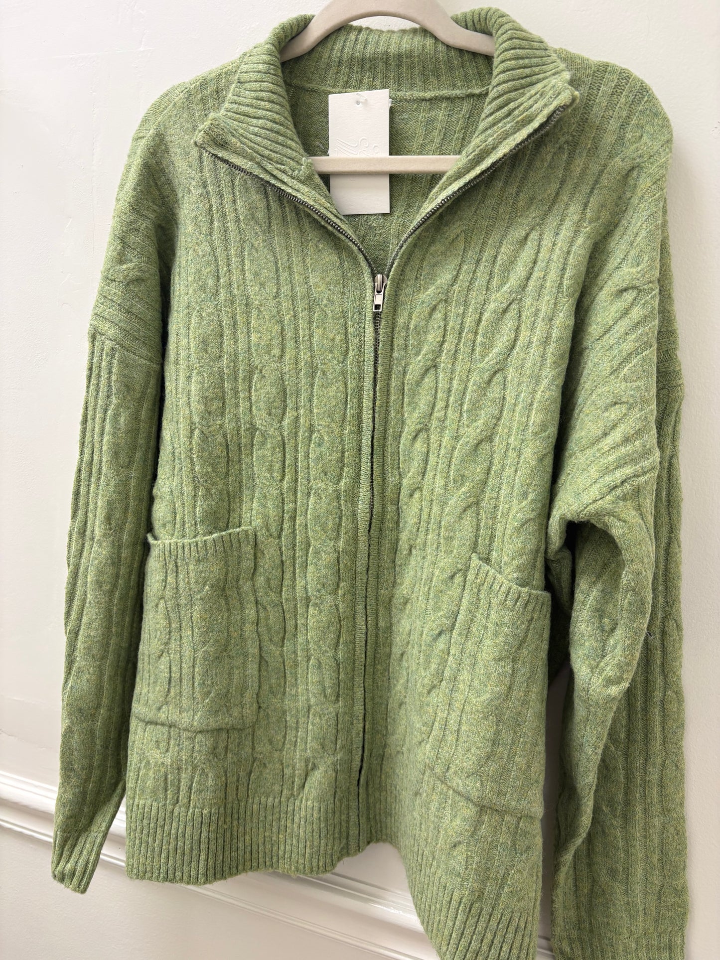 Green Zipper Cable Cardigan