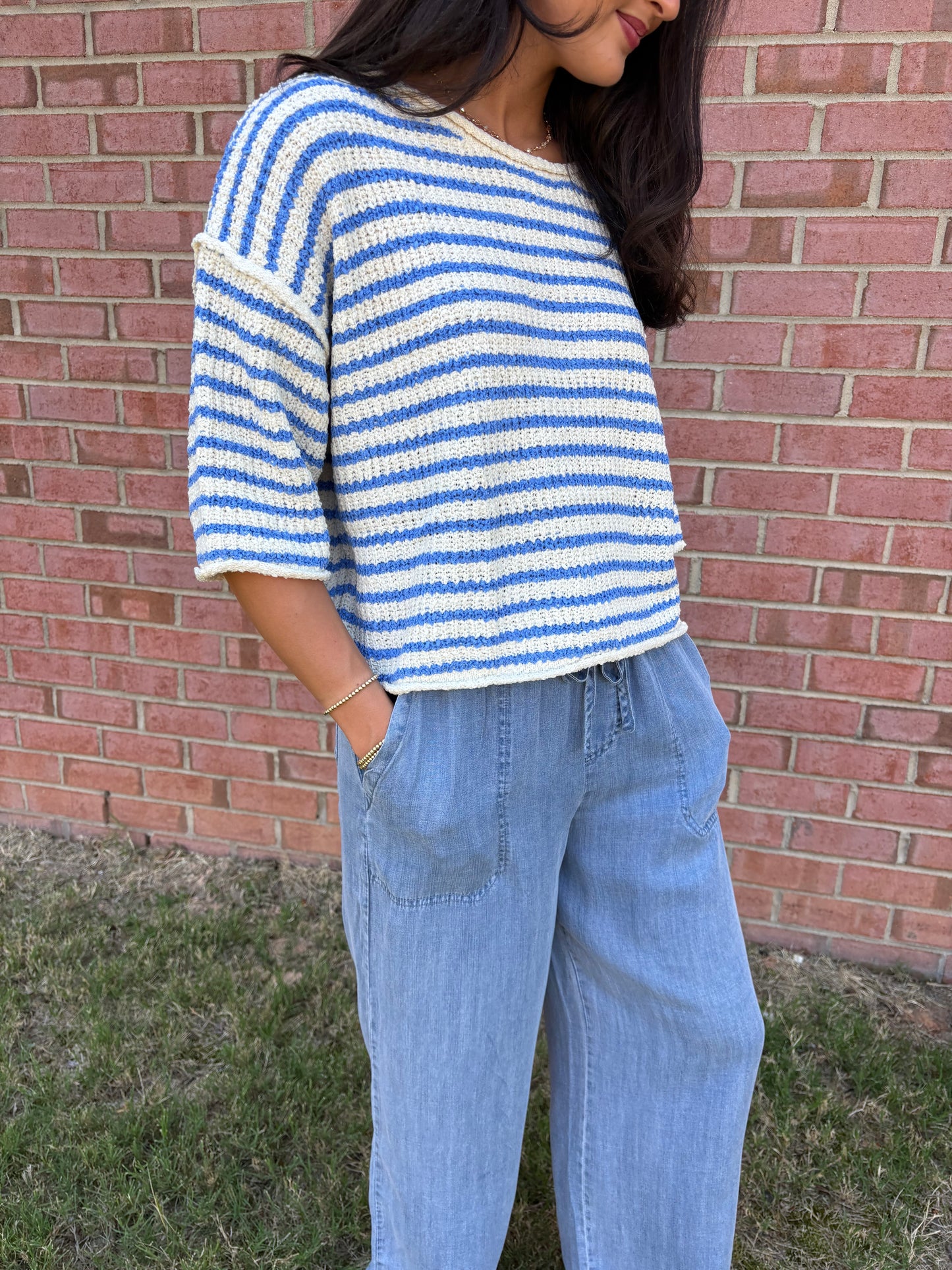 Sailor Blue Striped Knit Blouse