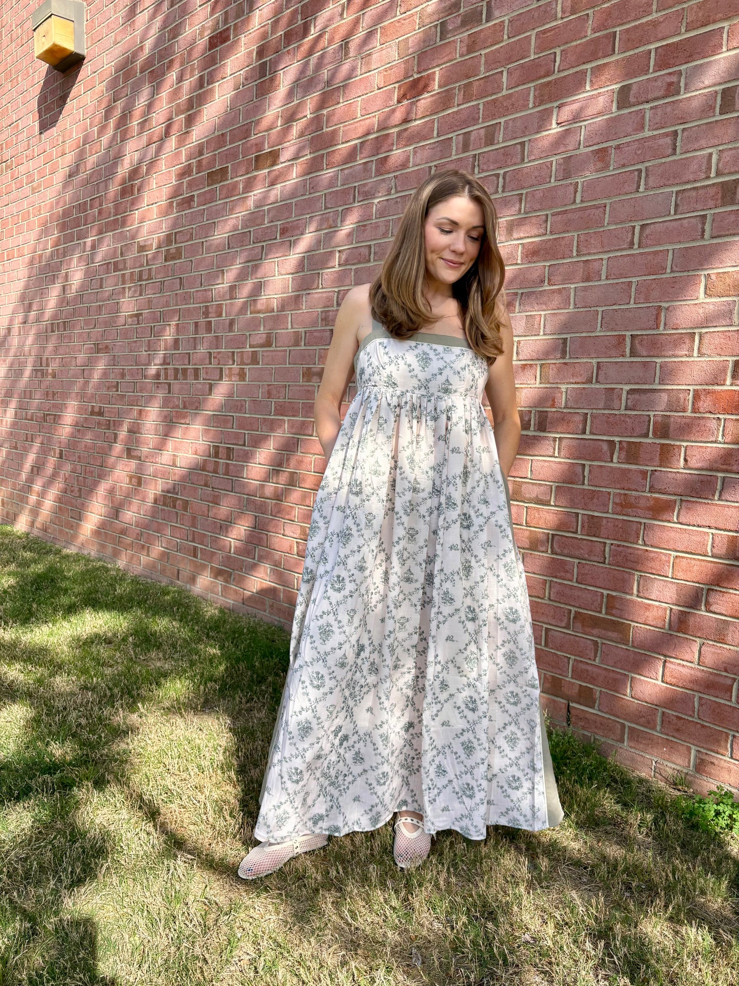Green Toile Maxi Dress