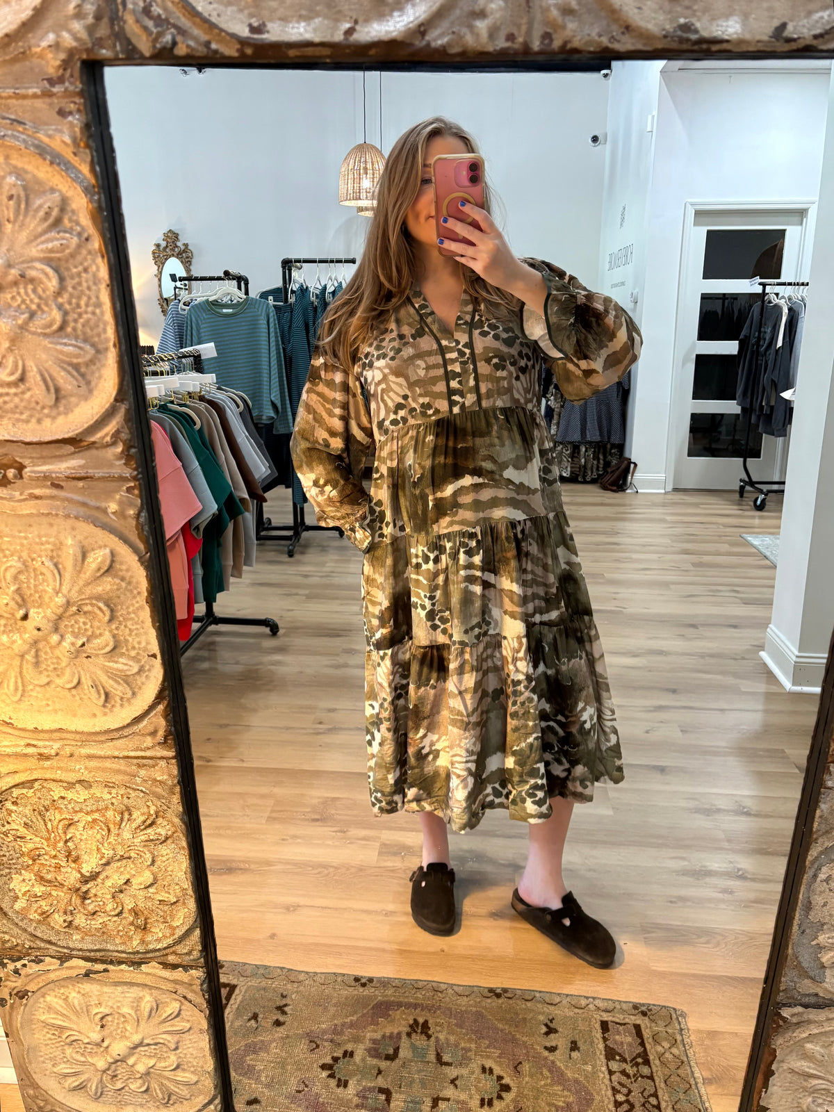 Sage Printed Midi Dress
