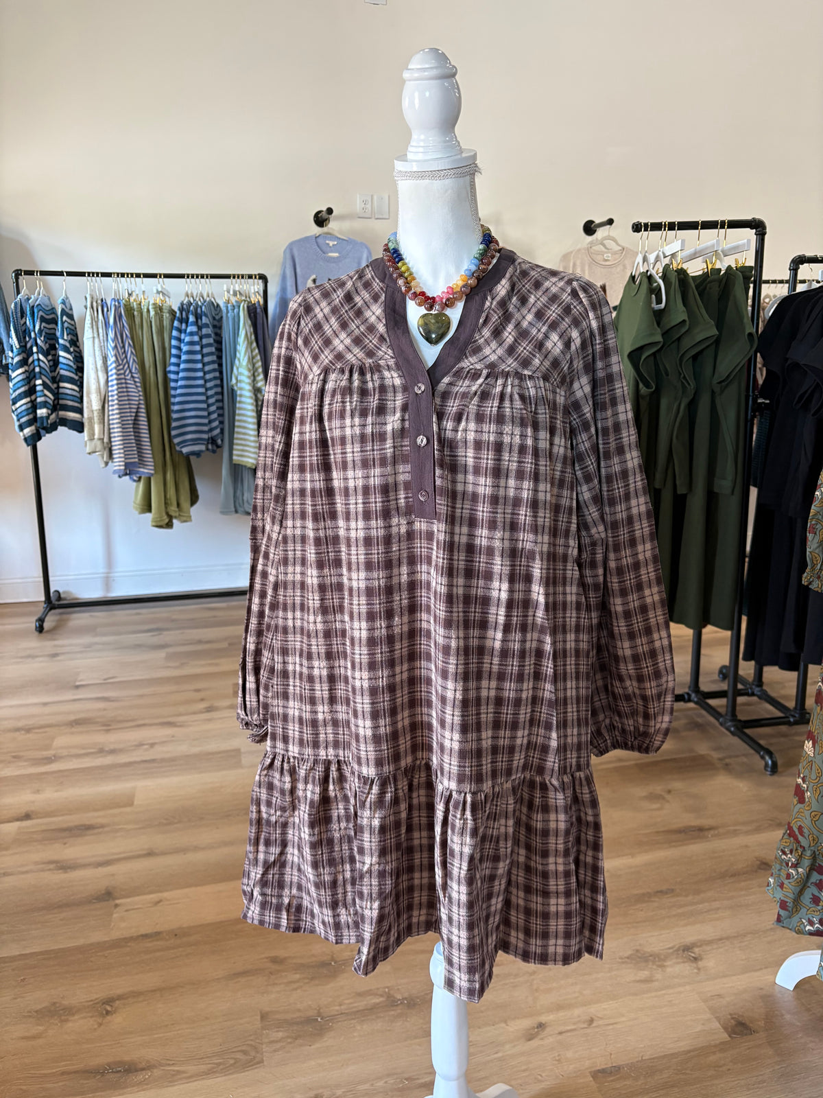 Brown Plaid Shirt Days Dress