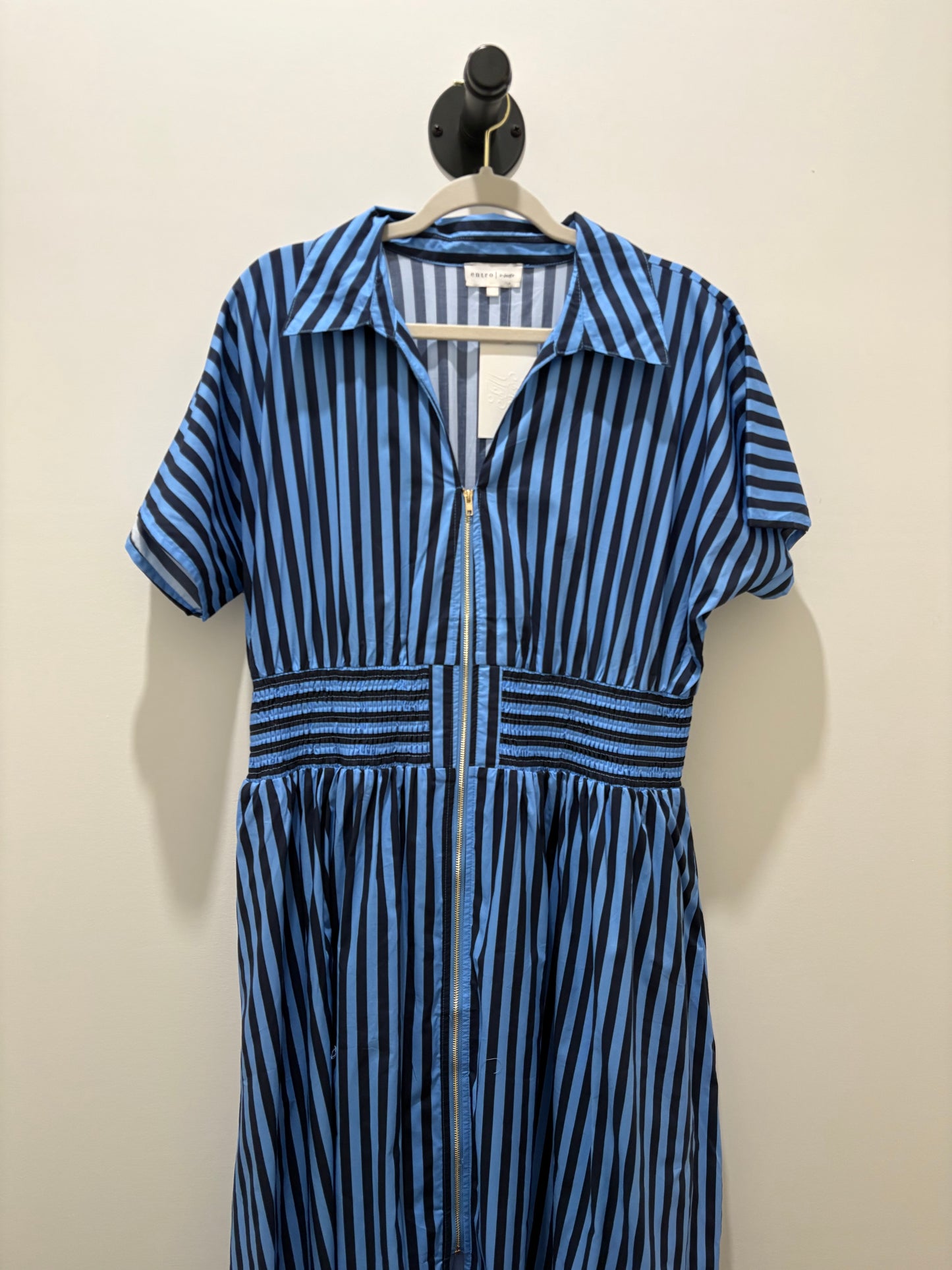 Navy Stripped Zipper Midi Dress