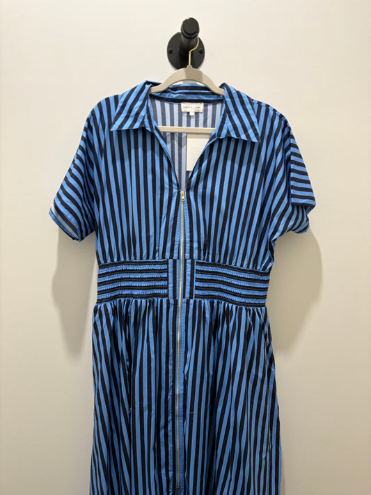 Navy Stripped Zipper Midi Dress