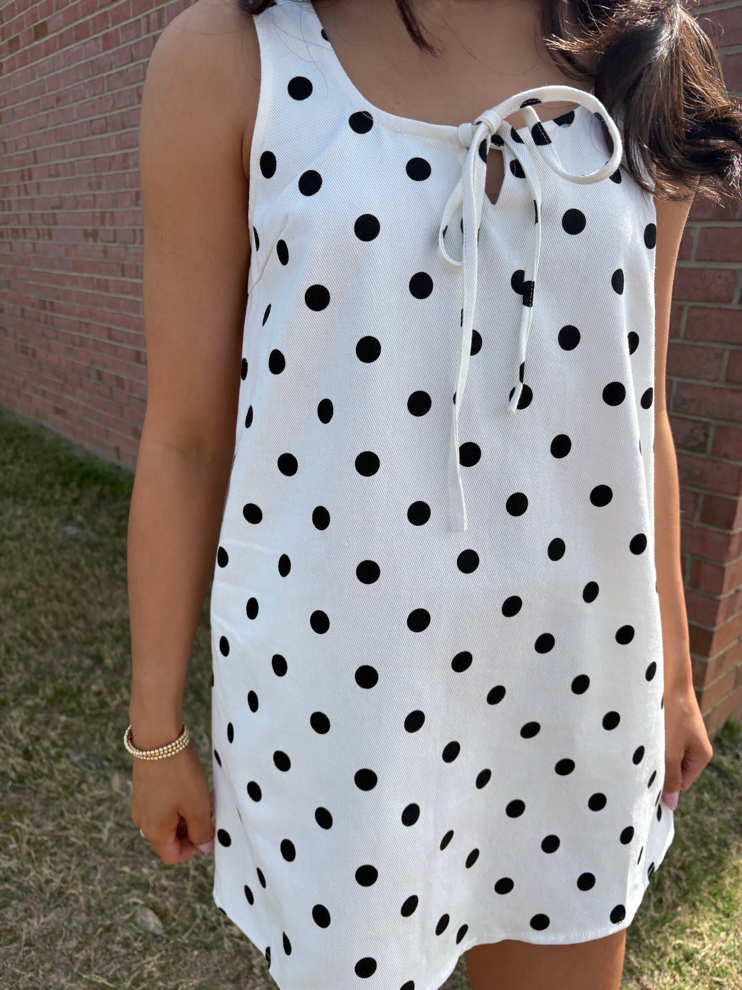 White Polkadot Denim Mini Dress