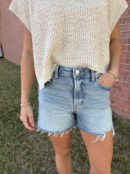 Medium Wash Distressed Shorts
