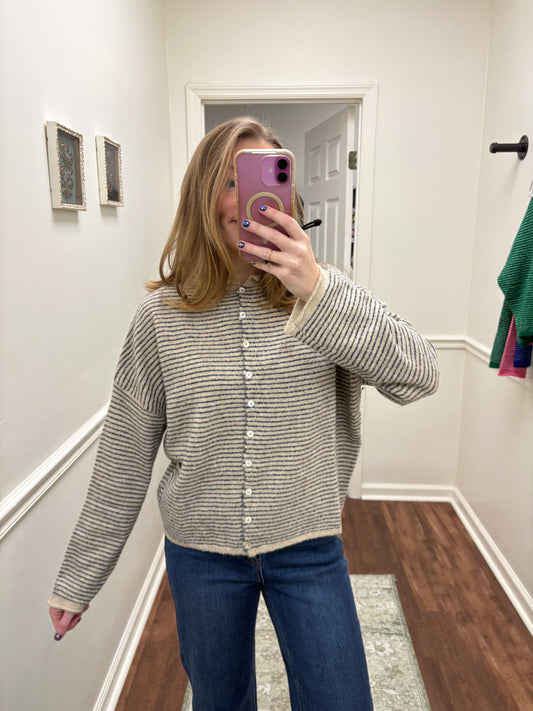 Natural Pinstripe Piper Cardigan