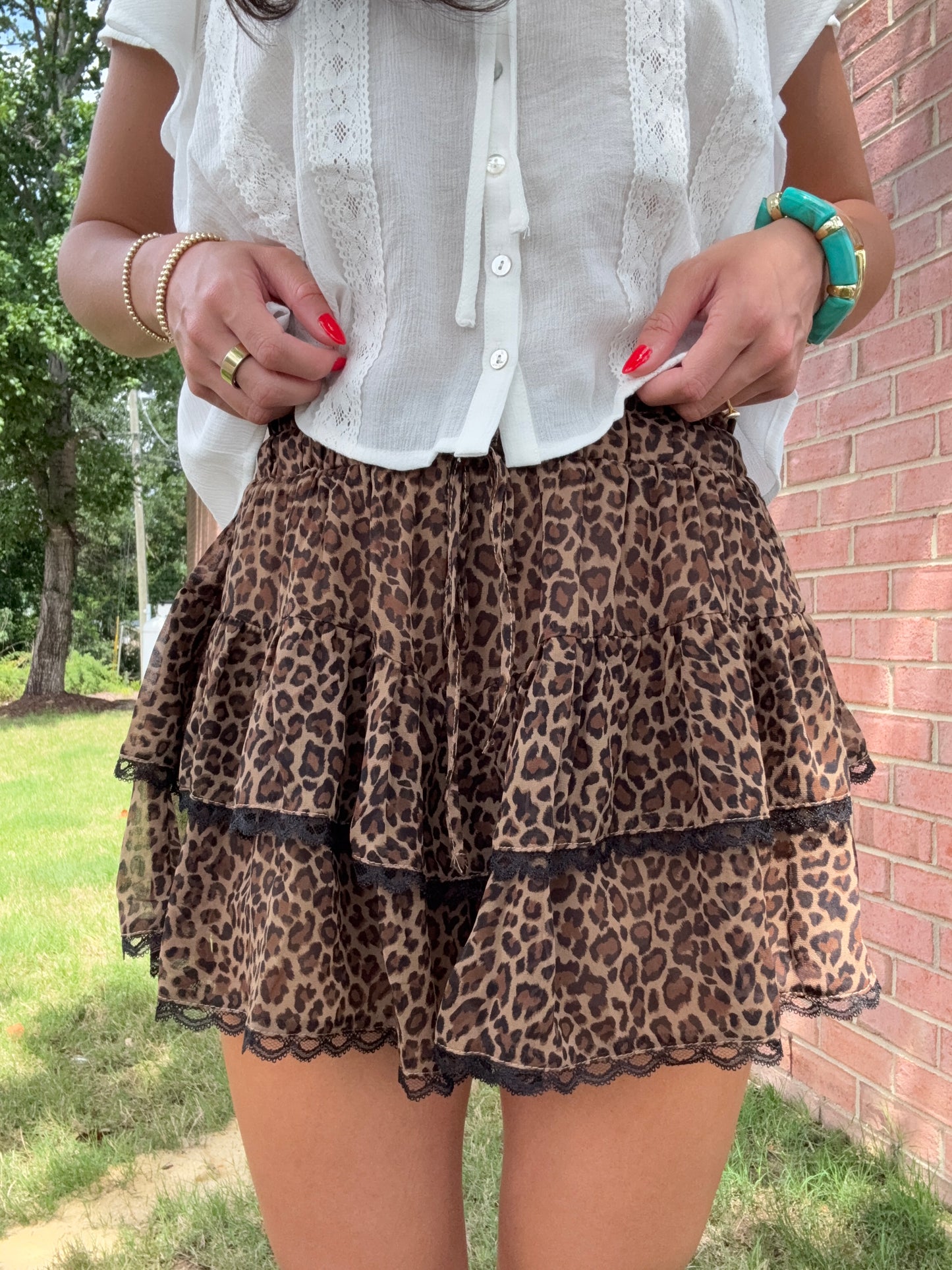 Leopard Tiered Lace Skort