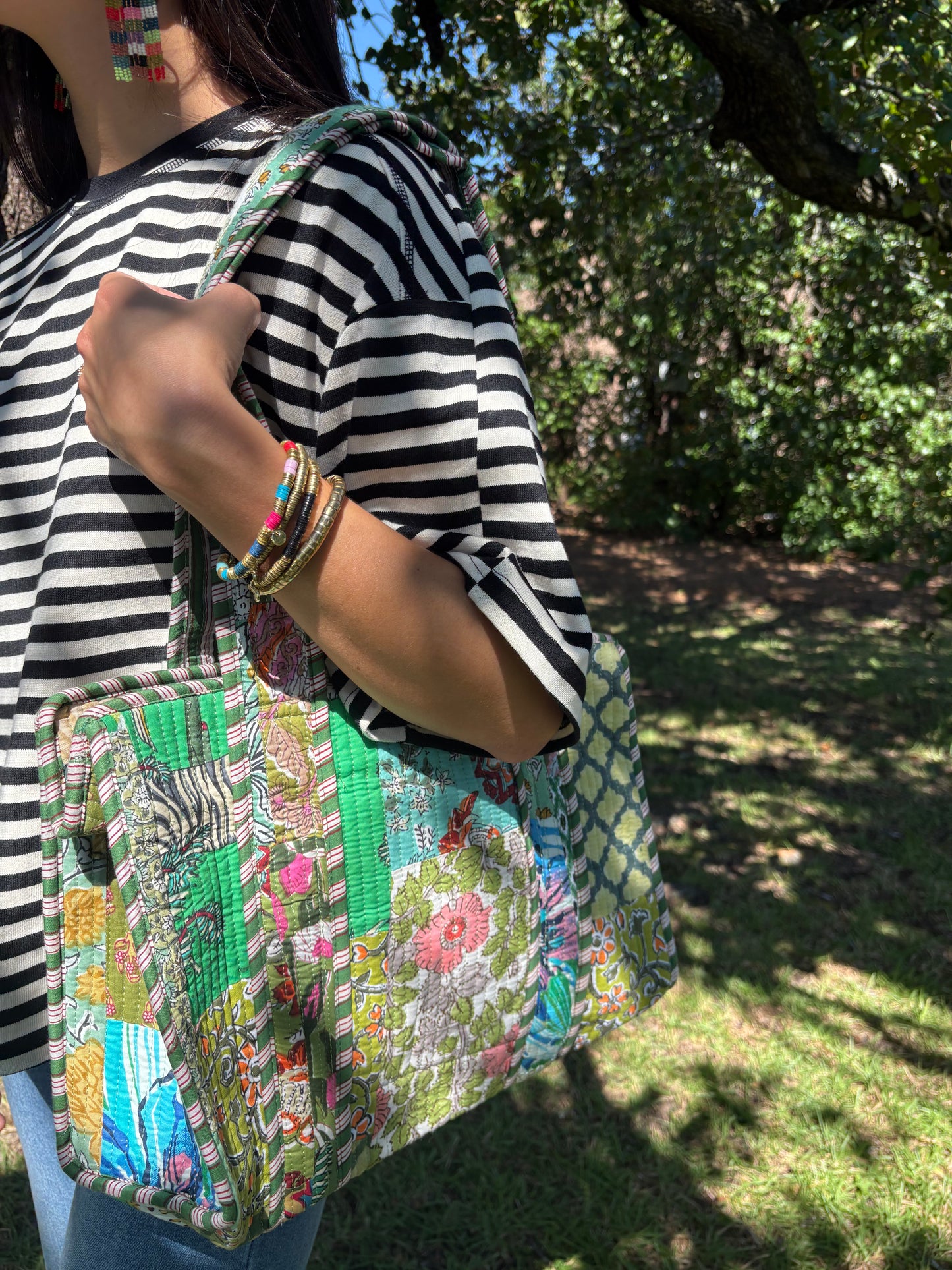 Green Small Quilted Tote