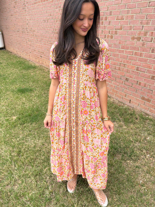 Stevie Beige Pink Maxi Dress