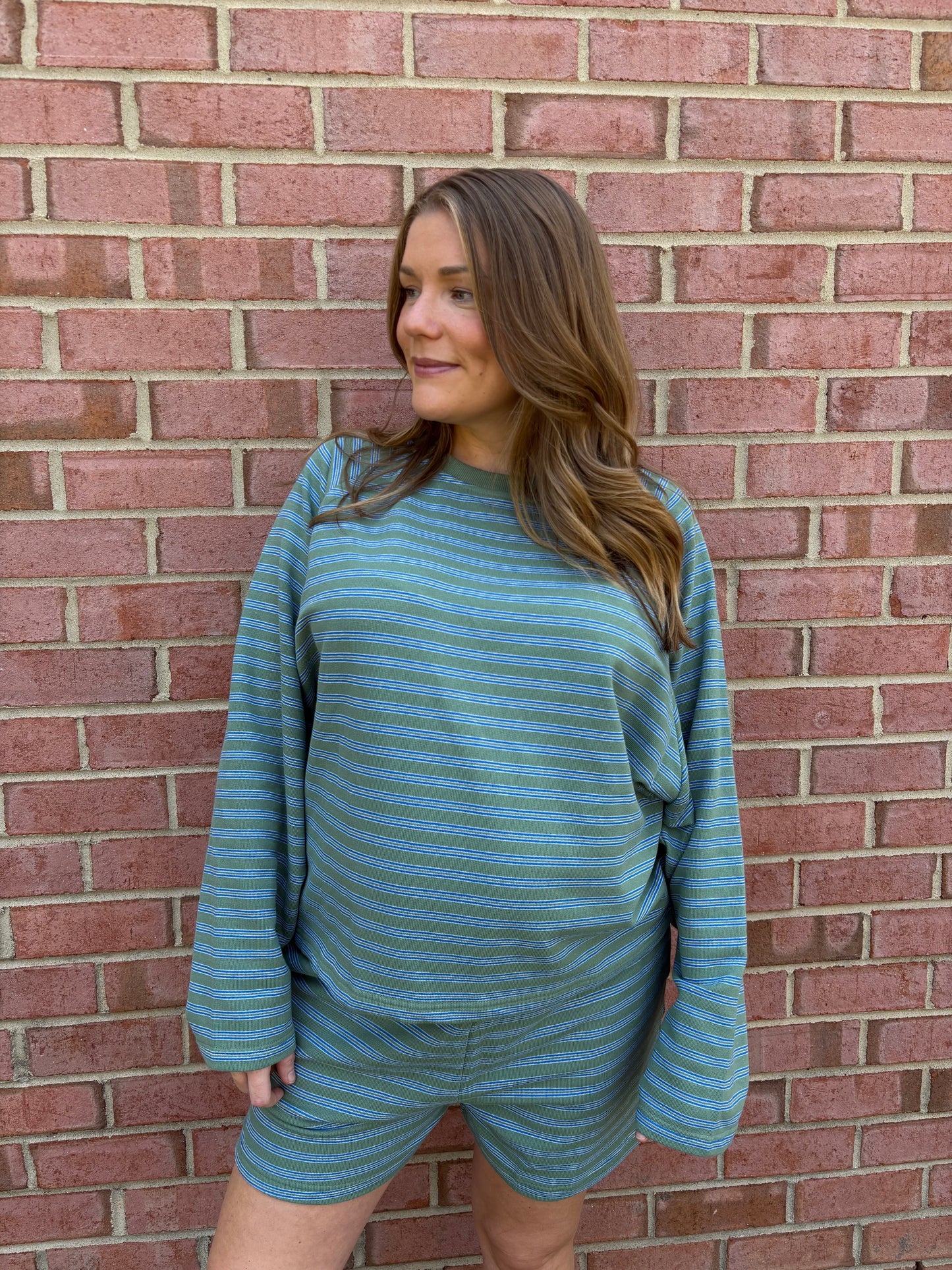 Teal Sage Striped Matching Set