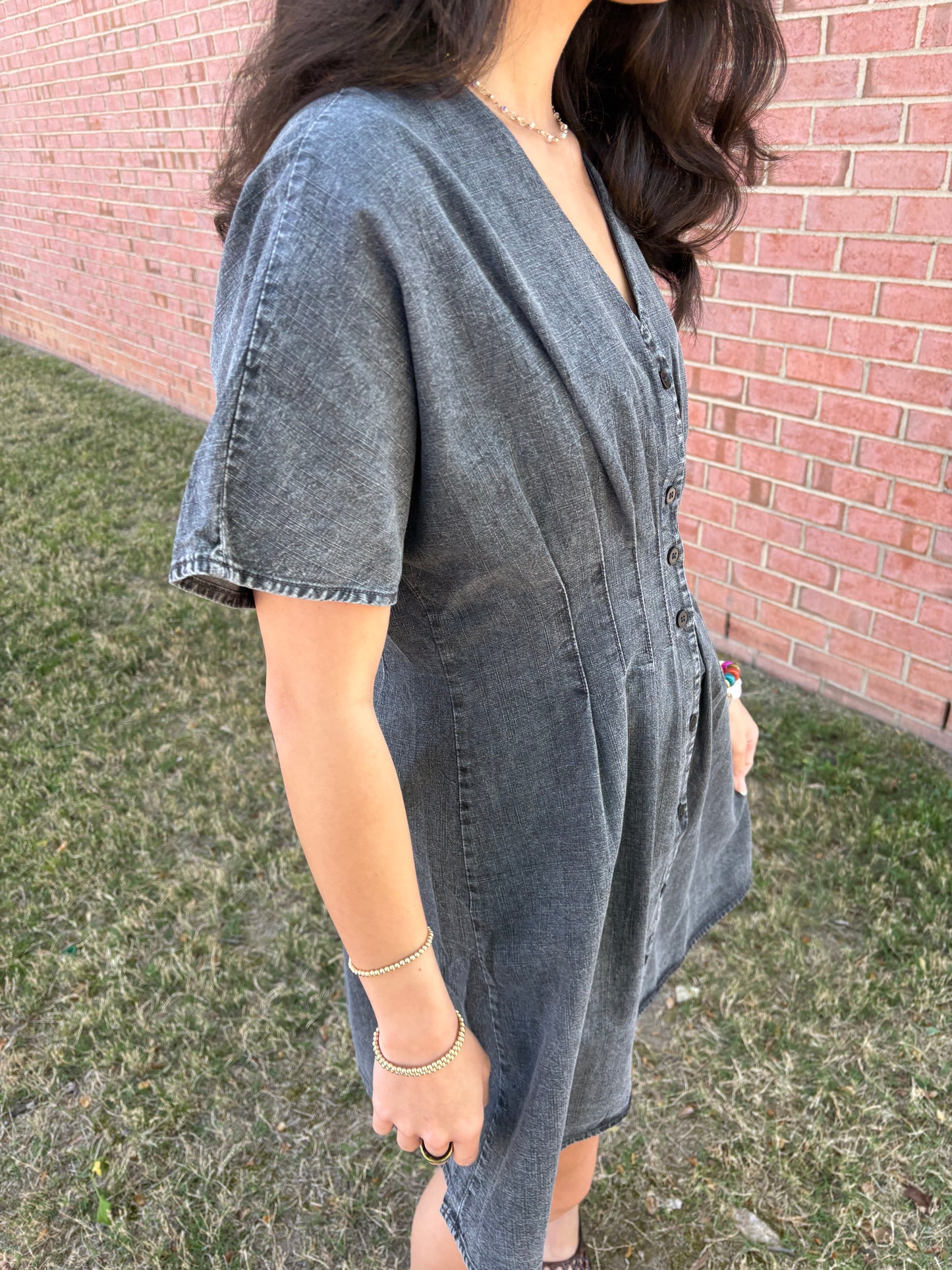 Black Chambray Mini Dress