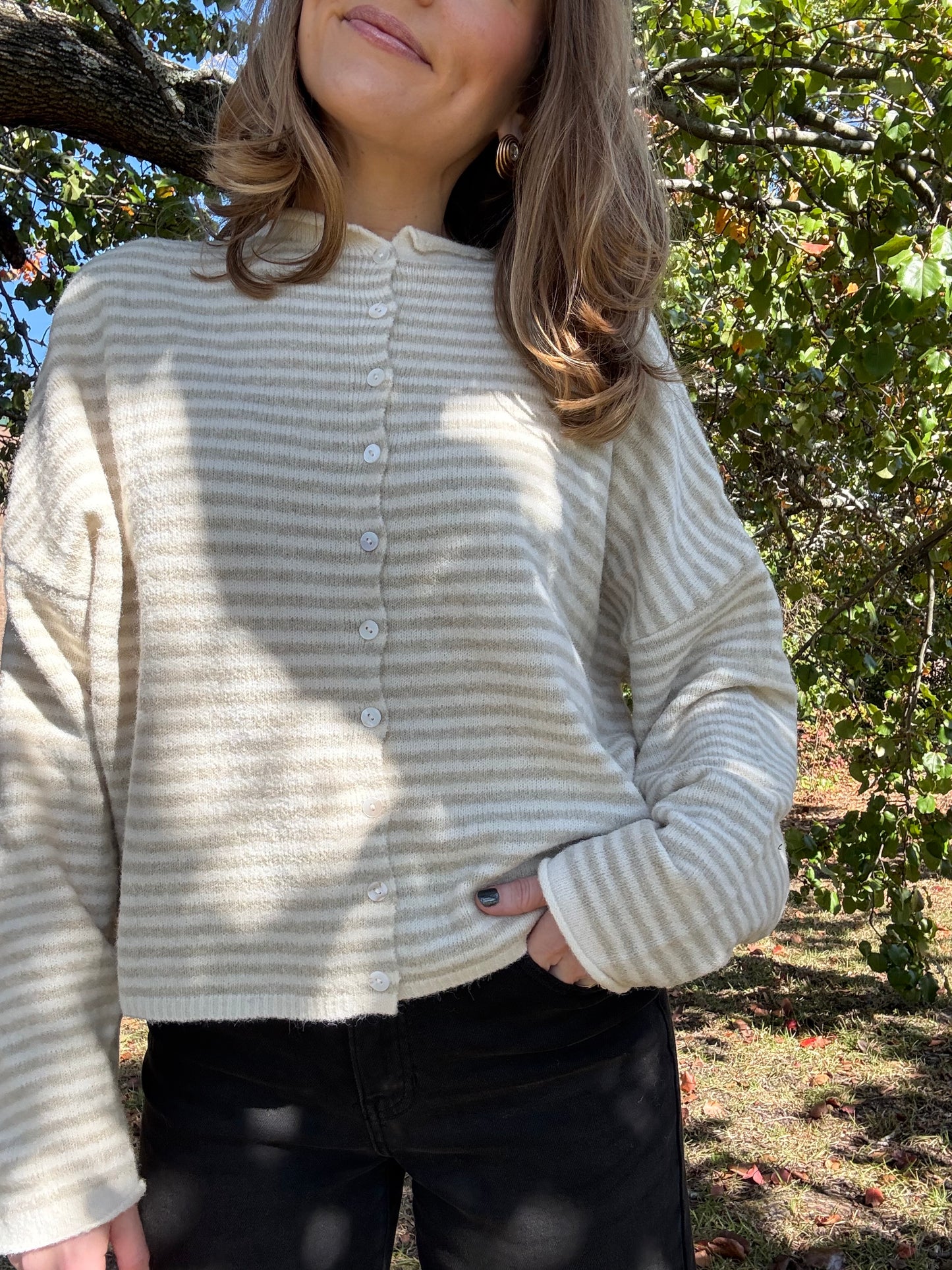 Beige Striped Piper Cardigan