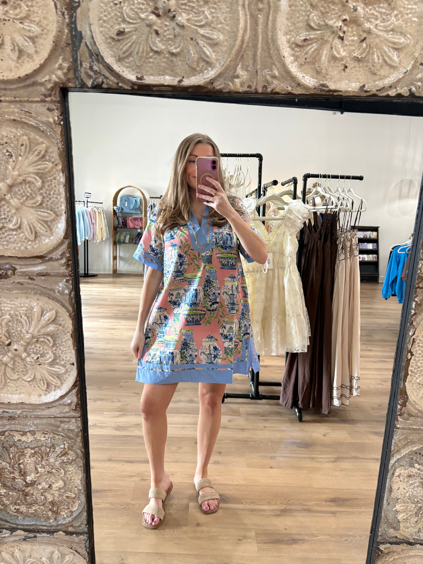 Coral Blue Vase Mini Dress