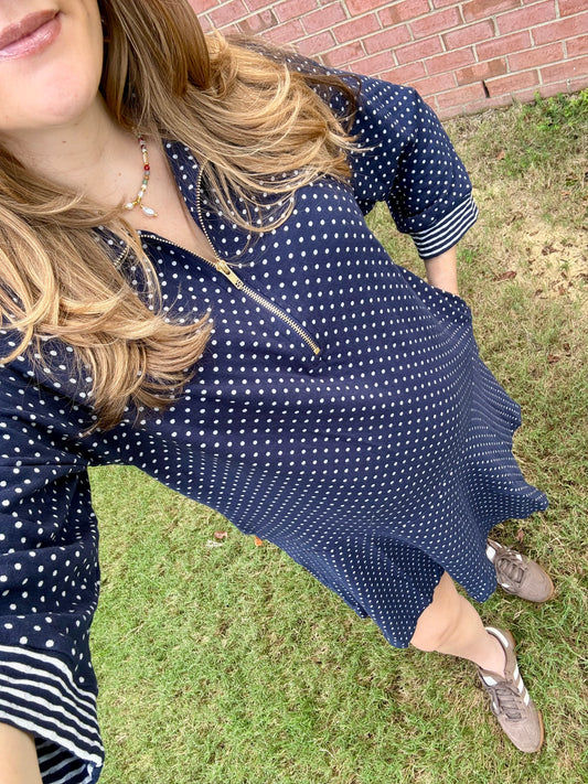 Going Places Navy Polka Dot Dress