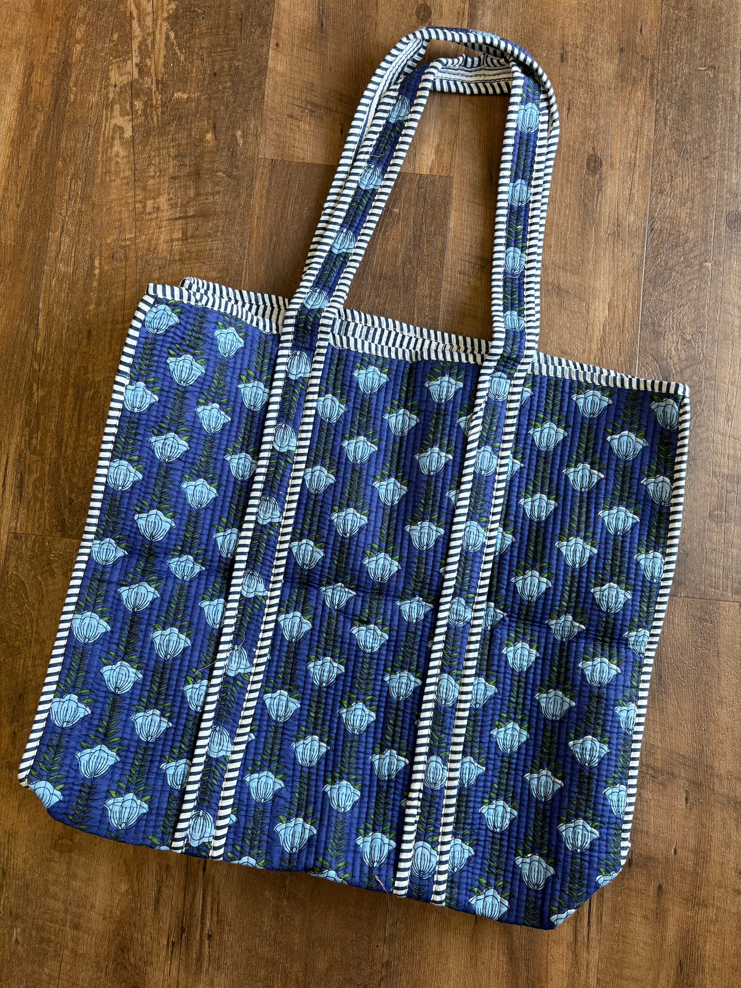 Blue Floral Quilted Large Bag