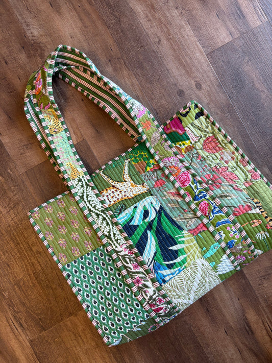 Green Quilted Square Tote