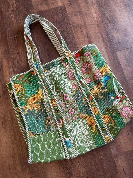 Green Patchwork Quilted Tote