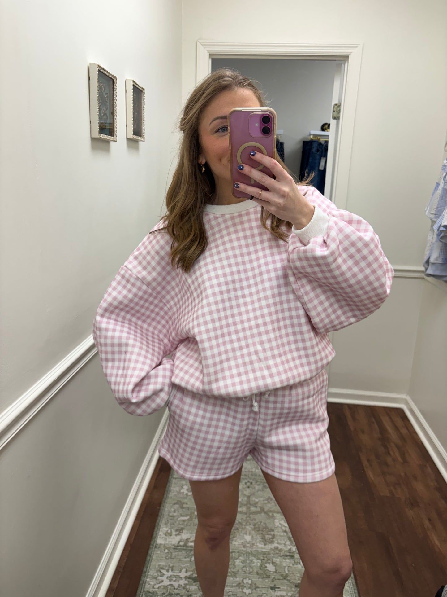 Baby Pink Gingham Shorts Set