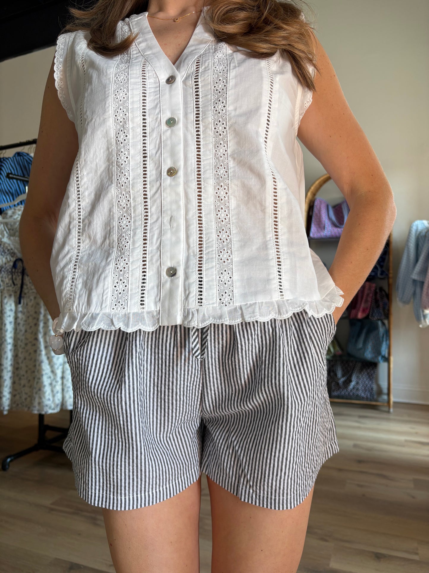 Black Pinstripe Shorts
