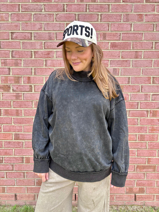 Oversized Mockneck Washed Sweatshirt