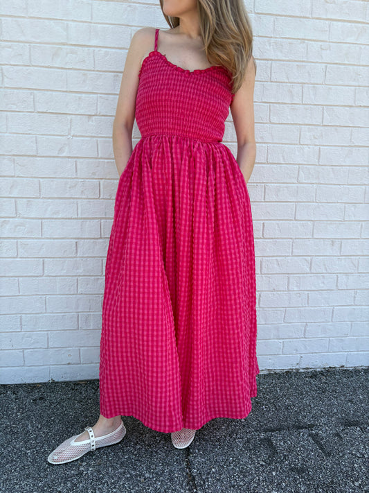 Cherry Gingham Maxi Dress