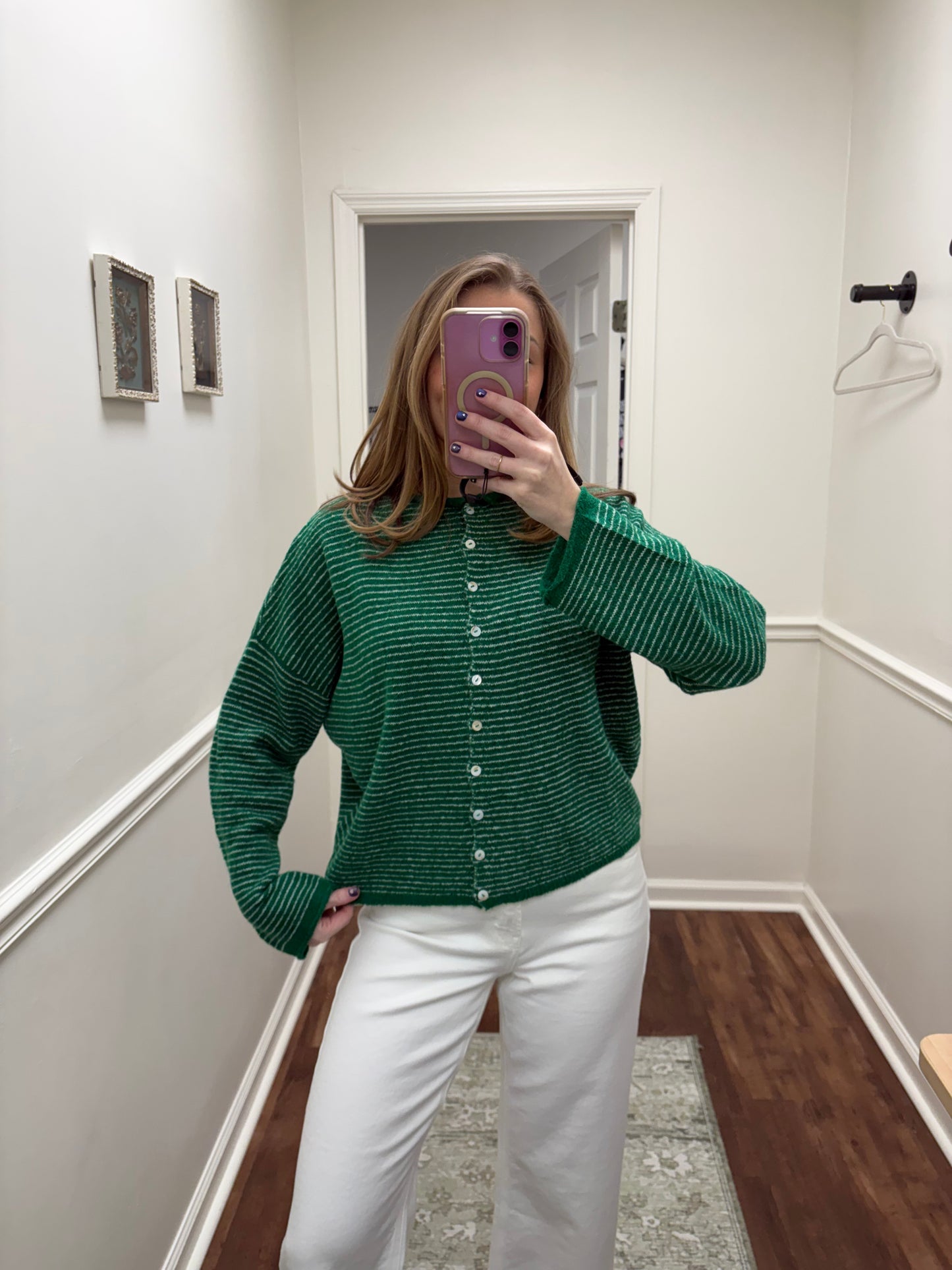 Kelly Green Pinstripe Piper Cardigan