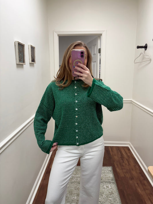 Kelly Green Pinstripe Piper Cardigan