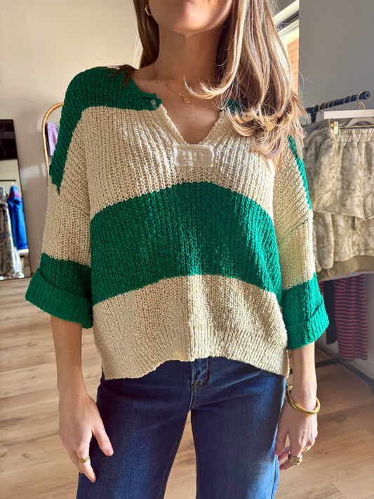 Wren Kelly Green Striped Sweater Top