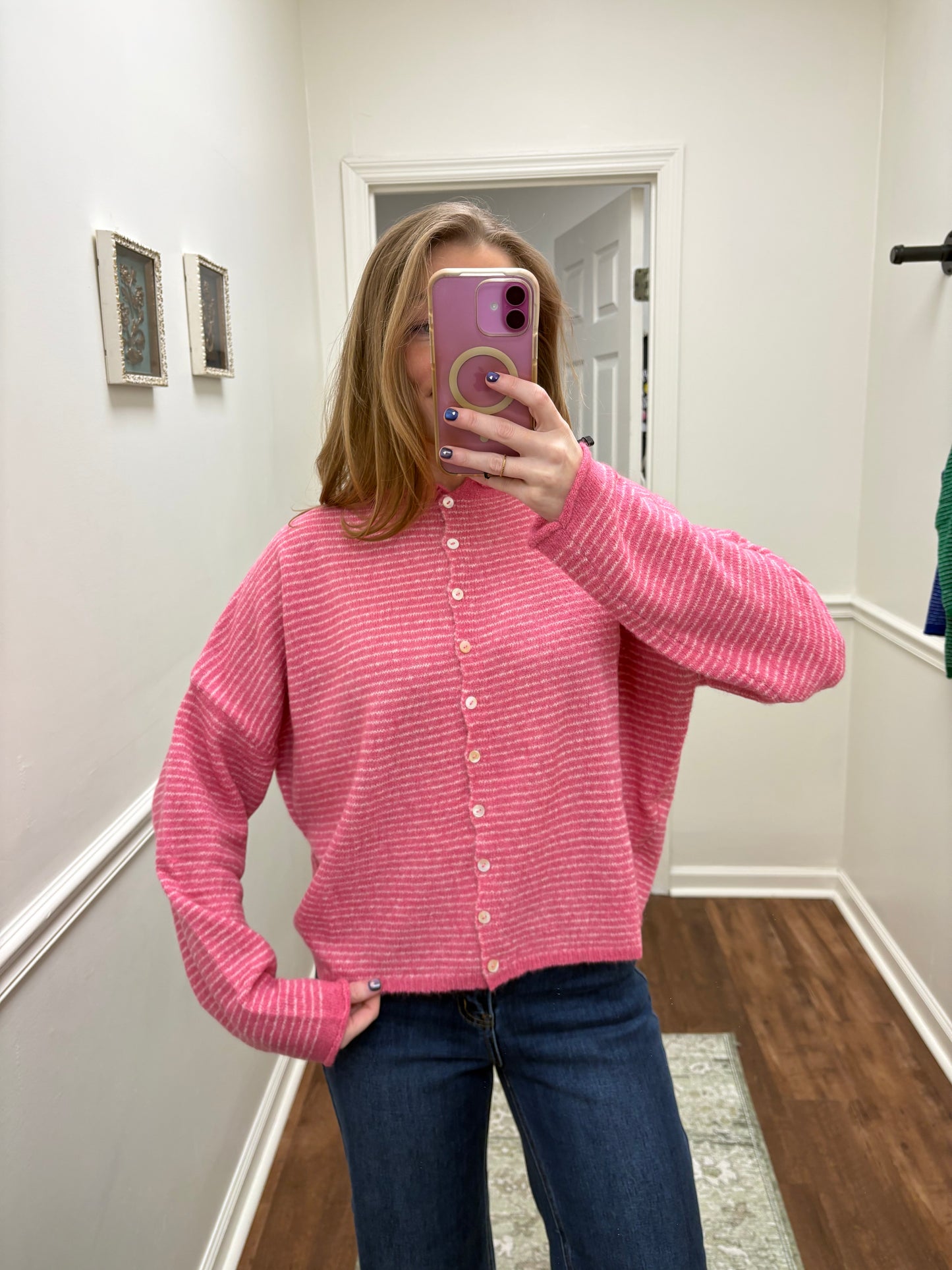 Pink Pinstripe Piper Cardigan