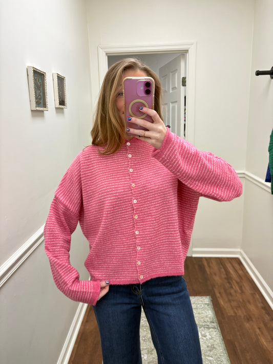 Pink Pinstripe Piper Cardigan
