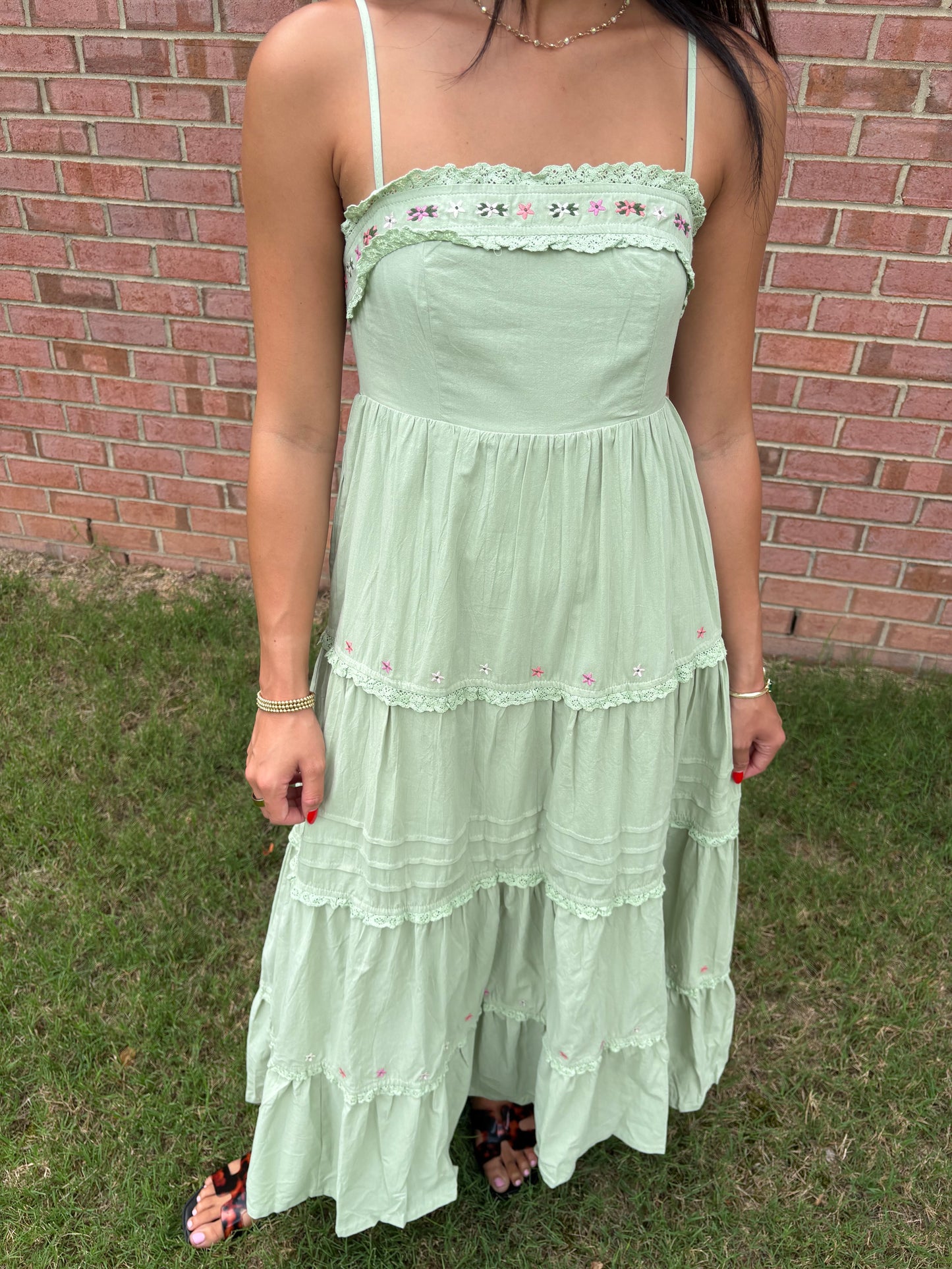 Sage Capri Embroidered Maxi Dress