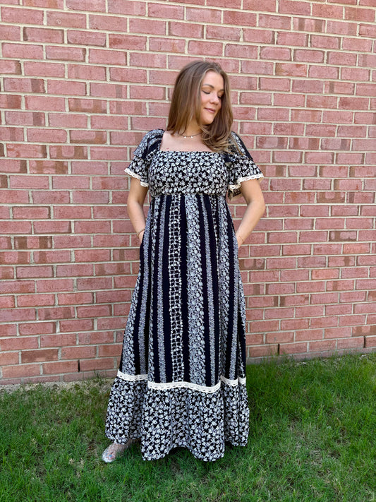 Black Floral Flutter Sleeve Maxi