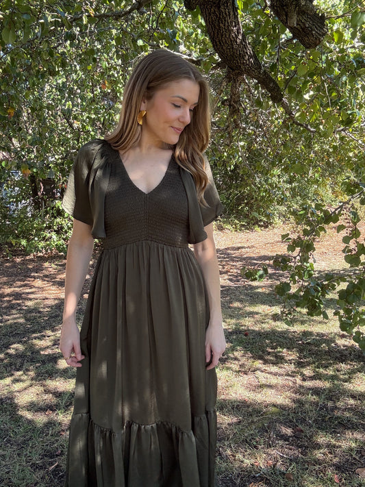 Olive Satin Maxi Dress