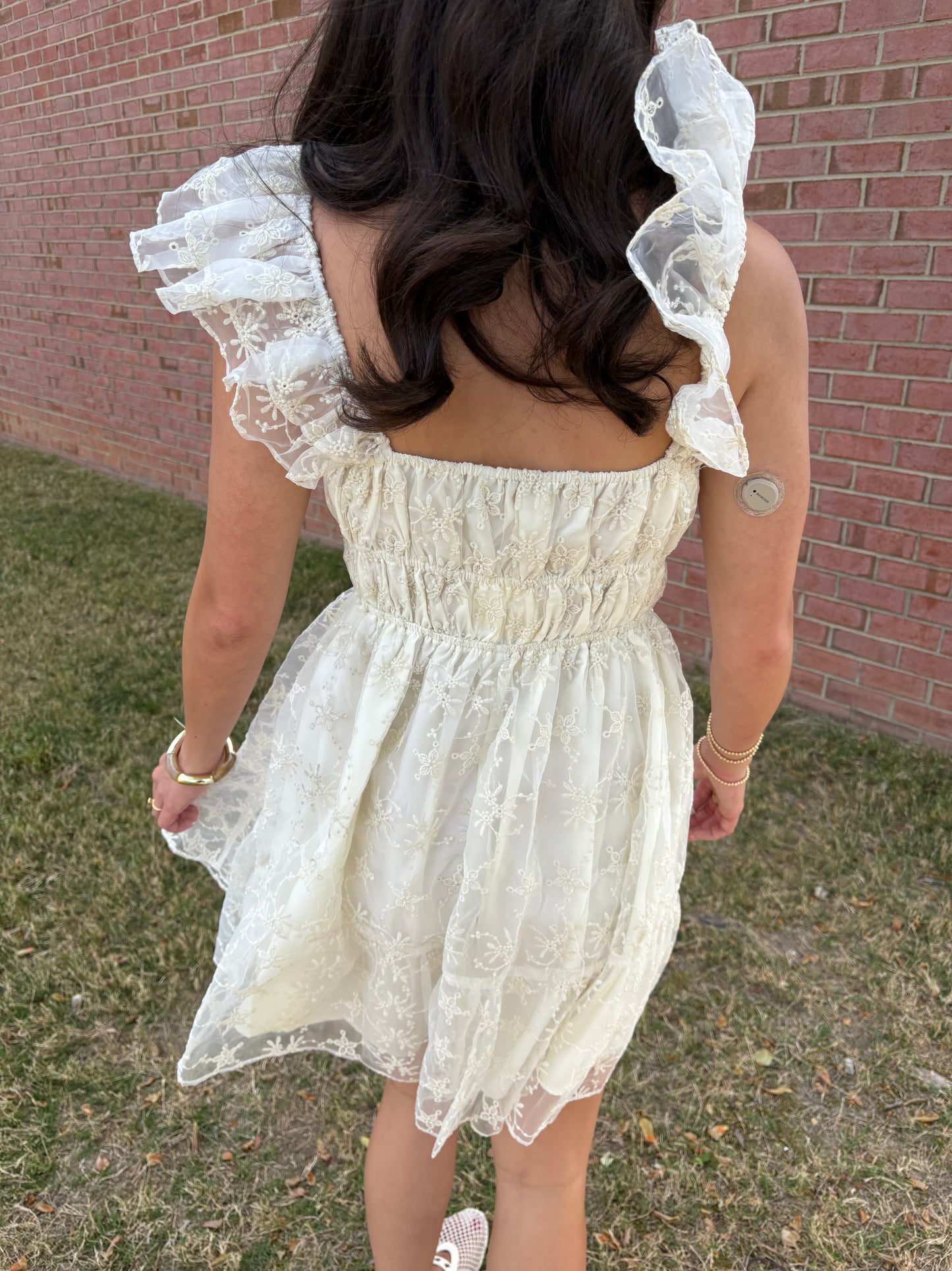 Ivory Chiffon Embroidered Dress
