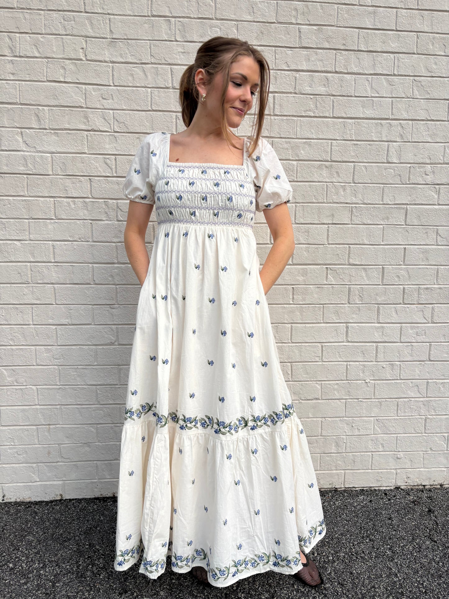 Ivory Embroidered Cotton Maxi Dress