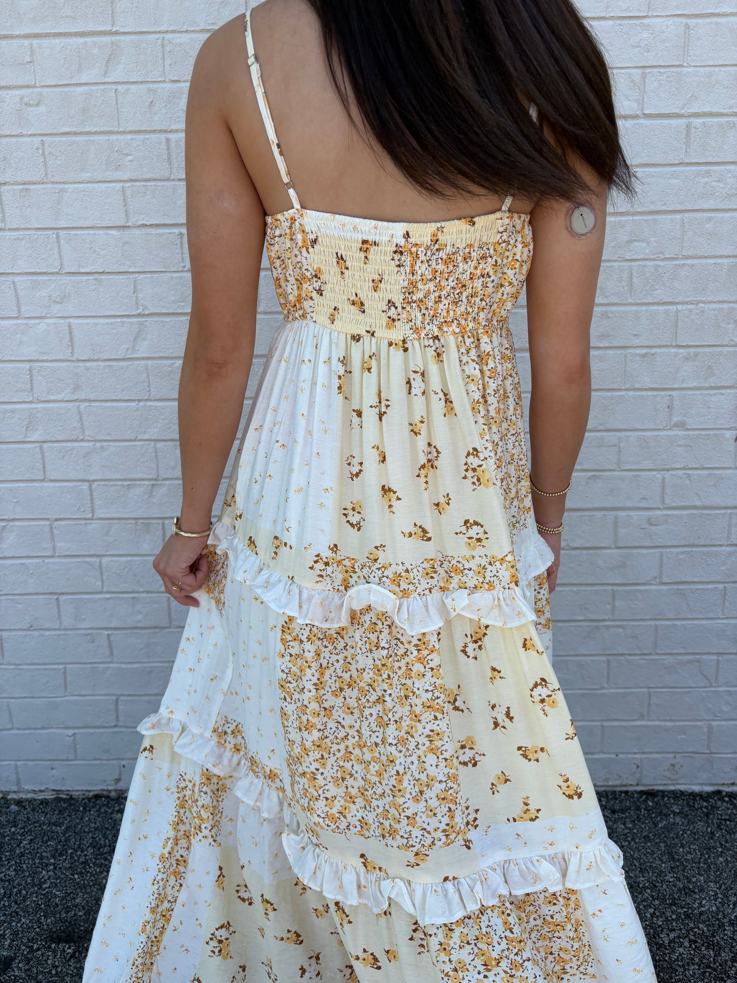 Butter Yellow Patchwork Midi Dress