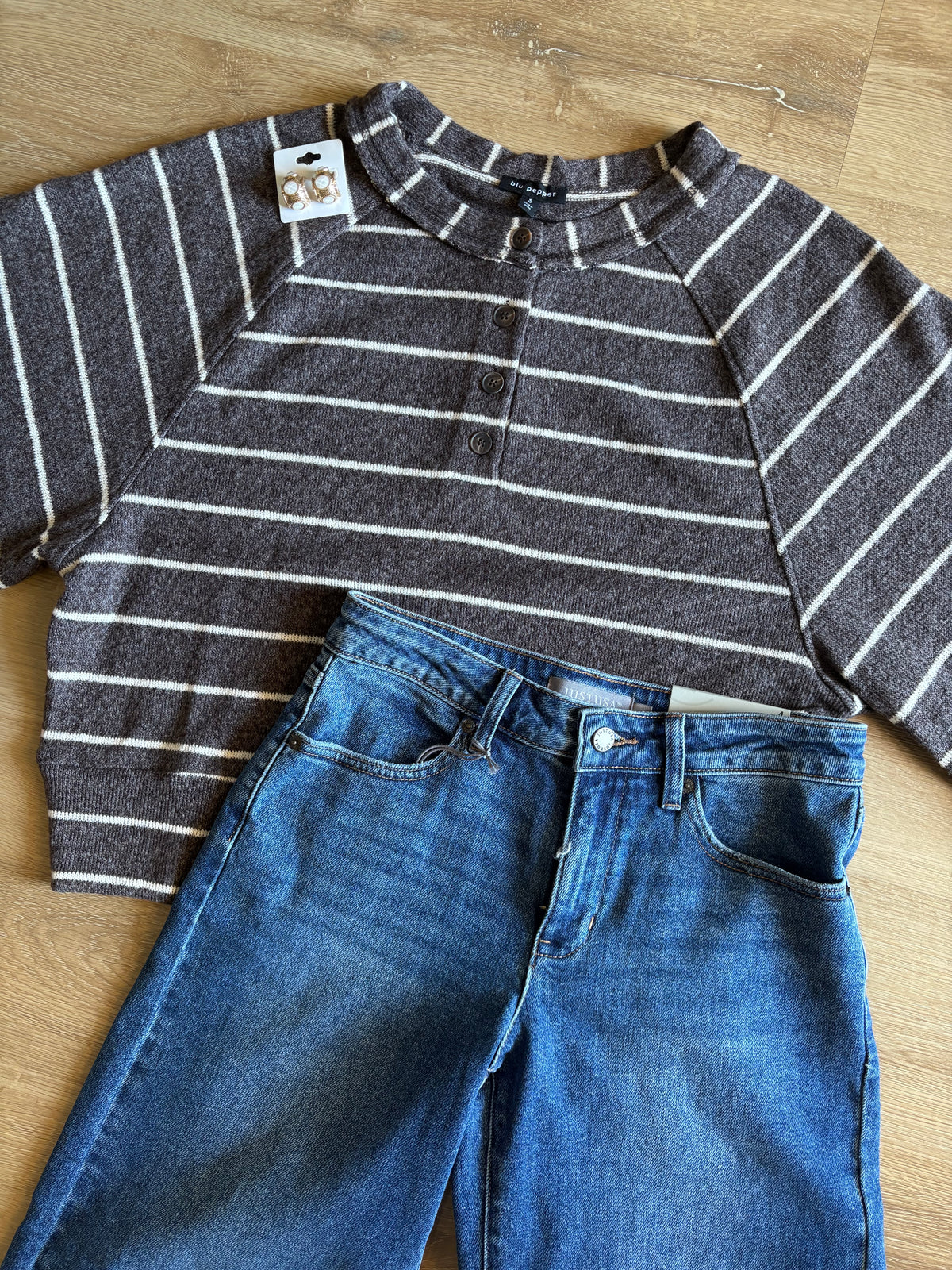 Henley Striped Knit Top