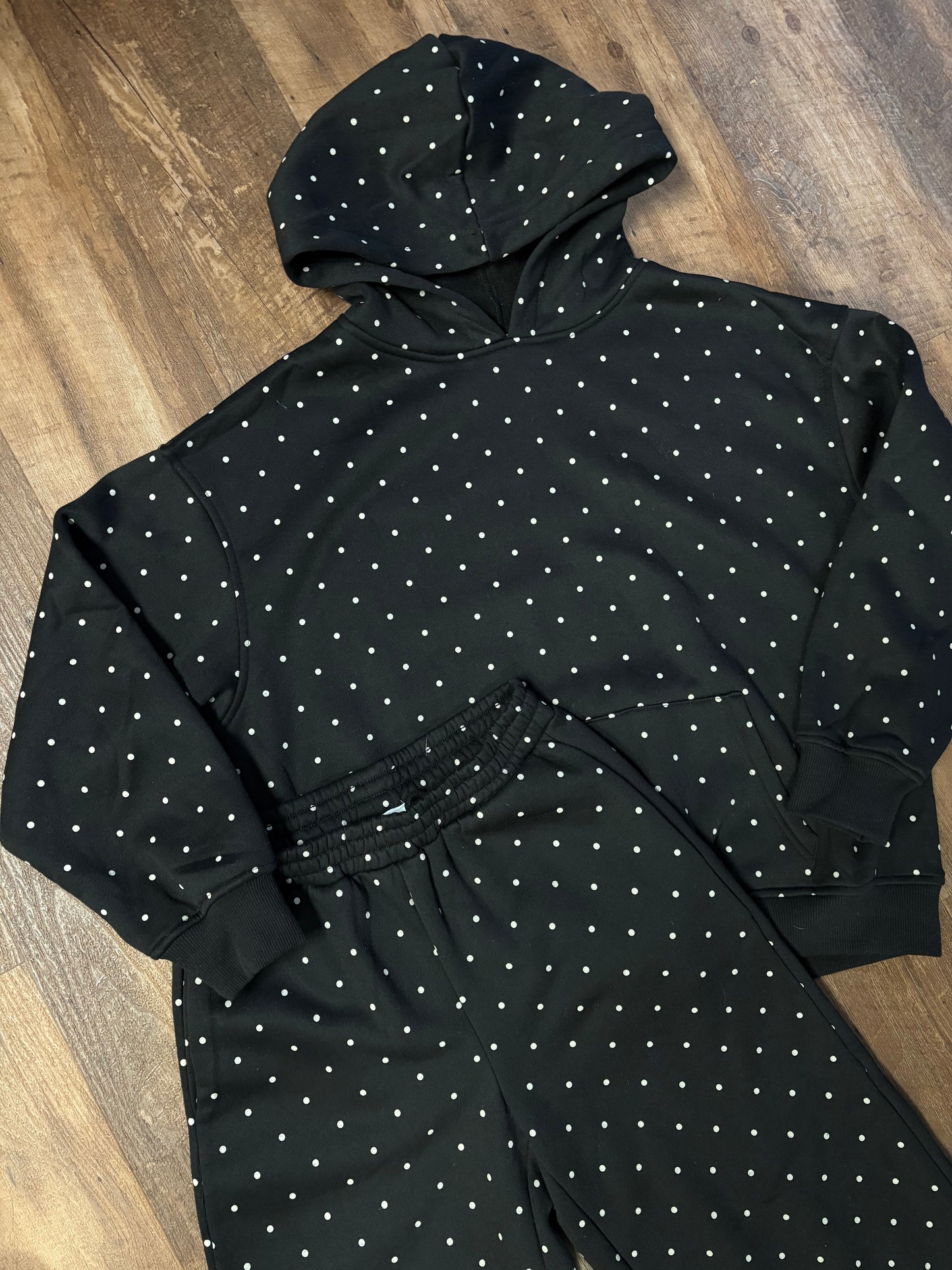 Black Polkadot Matching Hoodie and Pants Set